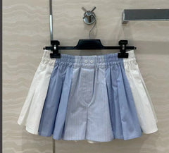 AW Pleated Mini Shorts in Blue Cotton