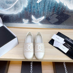 CC ESPADRILLES FLAT SHOES IN BEIGE TWEED AND LEATHER