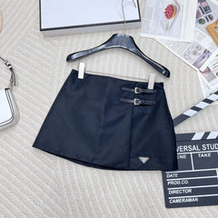 Pra Re-Nylon Wraparound Miniskirt Dark Blue Fabric And Leather Straps