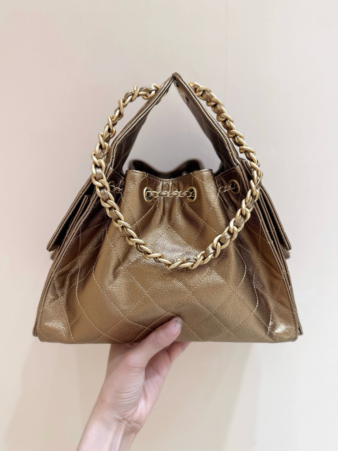 CHANEL 25 MEDIUM HANDBAG 30 IN GOLDEN BROWN CALFSKIN WITH GOLD HARDWARE
