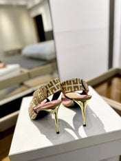 RUBY SANDALS IN BEIGE CALFSKIN AND PB LABYRINTH CANVAS