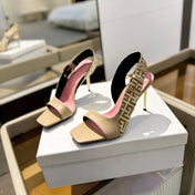 RUBY SANDALS IN BEIGE CALFSKIN AND PB LABYRINTH CANVAS