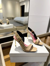 RUBY SANDALS IN BEIGE CALFSKIN AND PB LABYRINTH CANVAS