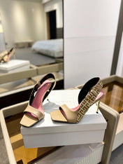 RUBY SANDALS IN BEIGE CALFSKIN AND PB LABYRINTH CANVAS