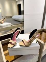 RUBY SANDALS IN BEIGE CALFSKIN AND PB LABYRINTH CANVAS