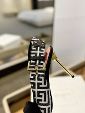 RUBY SANDALS IN BLACK CALFSKIN AND PB LABYRINTH CANVAS