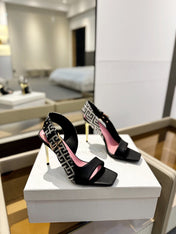 RUBY SANDALS IN BLACK CALFSKIN AND PB LABYRINTH CANVAS