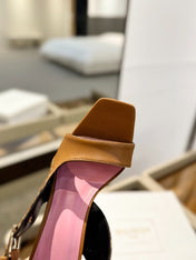 RUBY SANDALS IN BROWN CALFSKIN AND PB LABYRINTH CANVAS