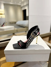 RUBY SANDALS IN BLACK CALFSKIN AND PB LABYRINTH CANVAS