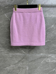 CC ICONIC SKIRT IN PINK WOOL KNIT WITH FRONT POCKETS