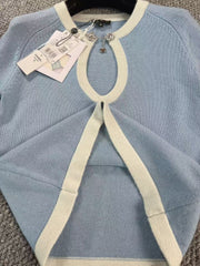 CC BOUTIQUE T-SHIRT IN BABY BLUE AND WHITE COTTON KNIT