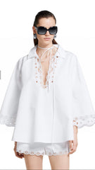 GG WHITE SHIRT COTTON WITH EYELET EMBROIDERY WITH TIE-NECK DETAIL
