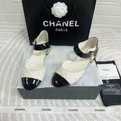 CC CLASSIC MARY JANE FLATS IN WHITE AND BLACK QUILTED CALFSKIN