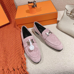 HM PARIS LOAFER IN PINK SUEDE SILVER HARDWARE