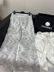CC WIDE LEG PANTS IN GREY FLORAL SILK