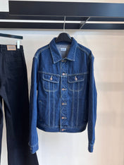 CLASSIC TRUCKER JACKET INDIGO DENIM CONTRAST STITCHING SILVER BUTTONS          Ask ChatGPT