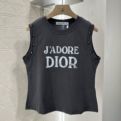 J'ADORE DIOR SLEEVELESS TEE IN BLACK COTTON