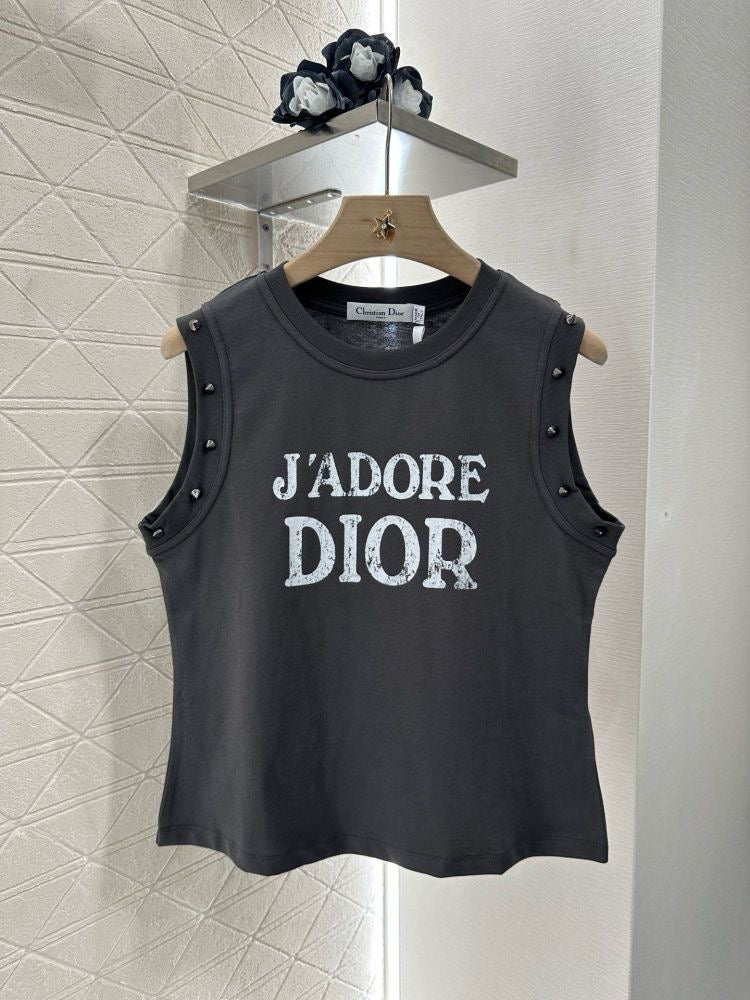 J'ADORE DIOR SLEEVELESS TEE IN BLACK COTTON