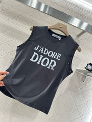 J'ADORE DIOR SLEEVELESS TEE IN BLACK COTTON