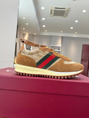 GG SNEAKERS IN BROWN AND BEIGE CANVAS MIX SUEDE