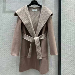 DIOR HOODED COAT IN DARK BEIGE WOOL
