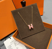 POP H NECKLACE PINK PENDANT GOLD HARDWARE