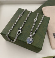 GG HEARTS STERLING SILVER BLUE ENAMEL PENDANT NECKLACE