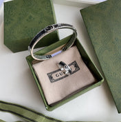 GG INTERLOCKING G ENAMEL CUFF BRACELET SILVER & BLACK