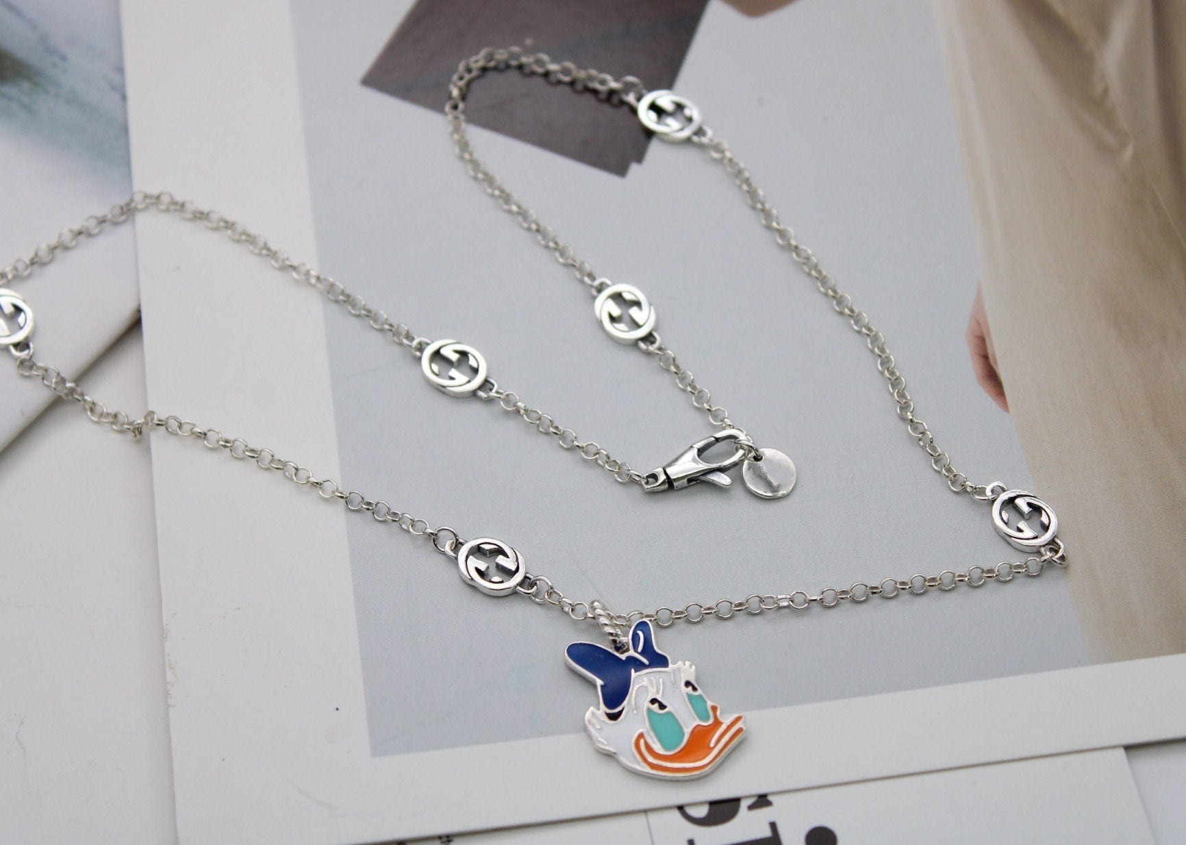 GG DONALD DUCK DOUBLE G STERLING SILVER NECKLACE