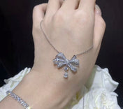TILDA BOW CLASSIC SILVER DIAMOND DROP NECKLACE