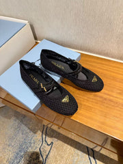 BALLERINAS BALLET FLATS IN BLACK MESH FABRIC