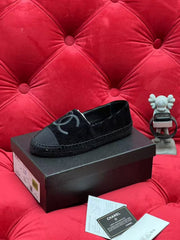 CC PLATFORM IN BLACK VELVET MIX CALFSKIN EMBROIDERED LOGO