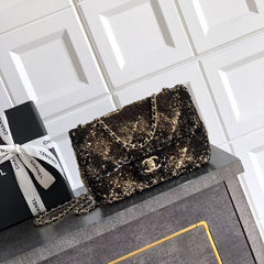 CC 20 SEQUINS FLAP BAG IN BLACK MIX BROWN