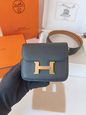 HM KELLY CONSTANCE SLIM WALLET BELT IN BLACK CALFSKIN GOLD HARDWARE