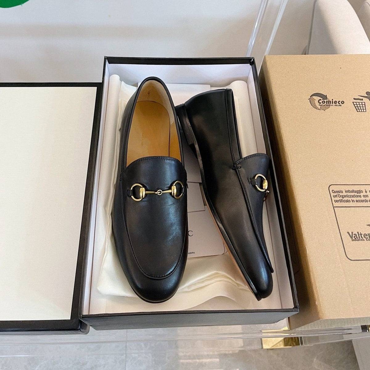 GG LOAFERS MULES BLACK BROWN SOLE