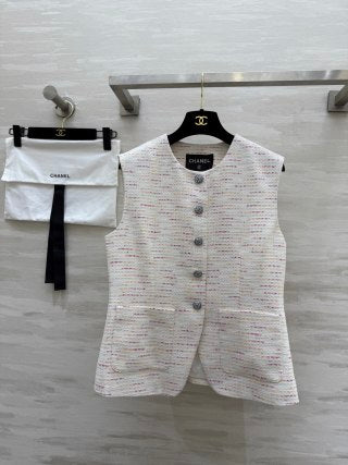 CC 25 Braided Vest And Pleated Skirt Multicolor Imported Fabric