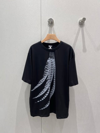 Loewe 25 Feather Printed Round Neck Short Sleeve T-shirt Cotton