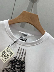Loewe 25 Feather Printed Round Neck Short Sleeve T-shirt Cotton