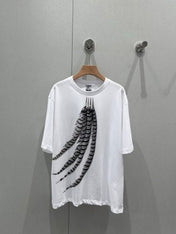 Loewe 25 Feather Printed Round Neck Short Sleeve T-shirt Cotton