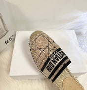 GRANVILLE ESPADRILLE CAMEL BEIGE OBLIQUE EMBROIDERED COTTON MULE