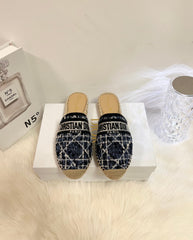 GRANVILLE ESPADRILLE NAVY BLUIE OBLIQUE EMBROIDERED COTTON MULE