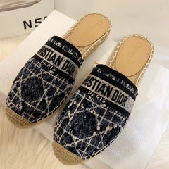 GRANVILLE ESPADRILLE NAVY BLUIE OBLIQUE EMBROIDERED COTTON MULE