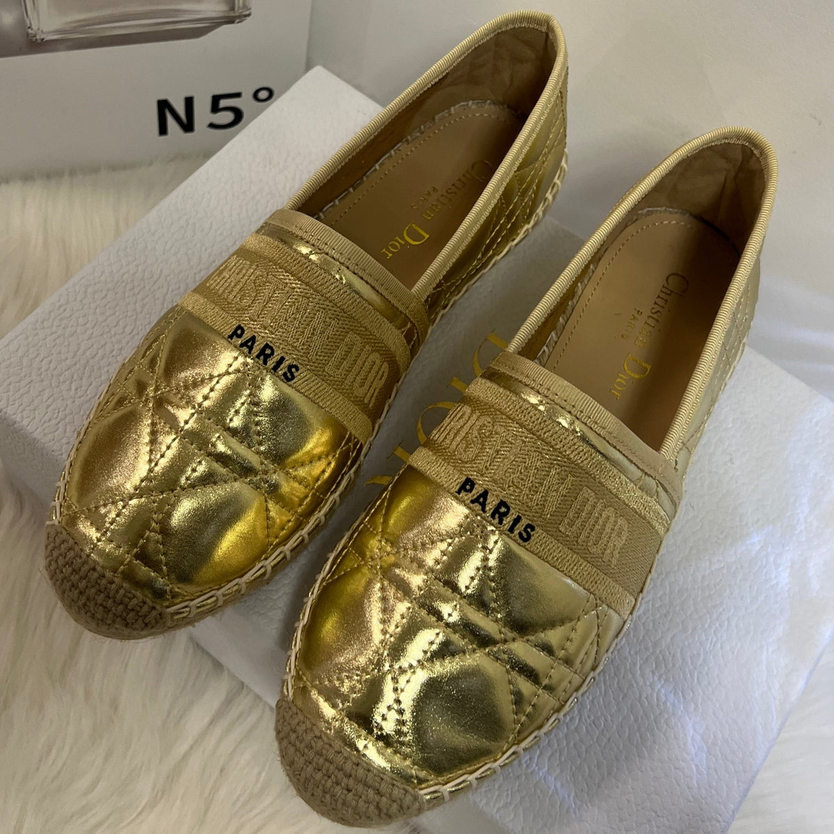 GRANVILLE ESPADRILLE GOLD QUILTED CANNAGE CALFSKIN