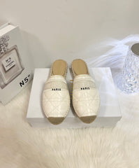 GRANVILLE ESPADRILLE MULE WHITE QUILTED CANNAGE CALFSKIN