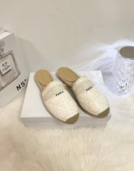 GRANVILLE ESPADRILLE MULE WHITE QUILTED CANNAGE CALFSKIN