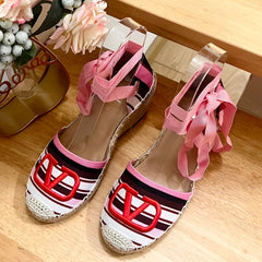 WEDGE PLATFORM SANDALS IN COLORFUL CANVAS 85 MM