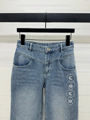 CHANEL HIGH-WAIST STRAIGHT-LEG DENIM PANTS