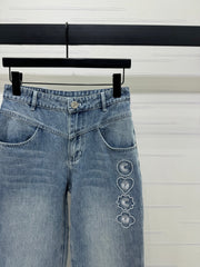 CHANEL HIGH-WAIST STRAIGHT-LEG DENIM PANTS
