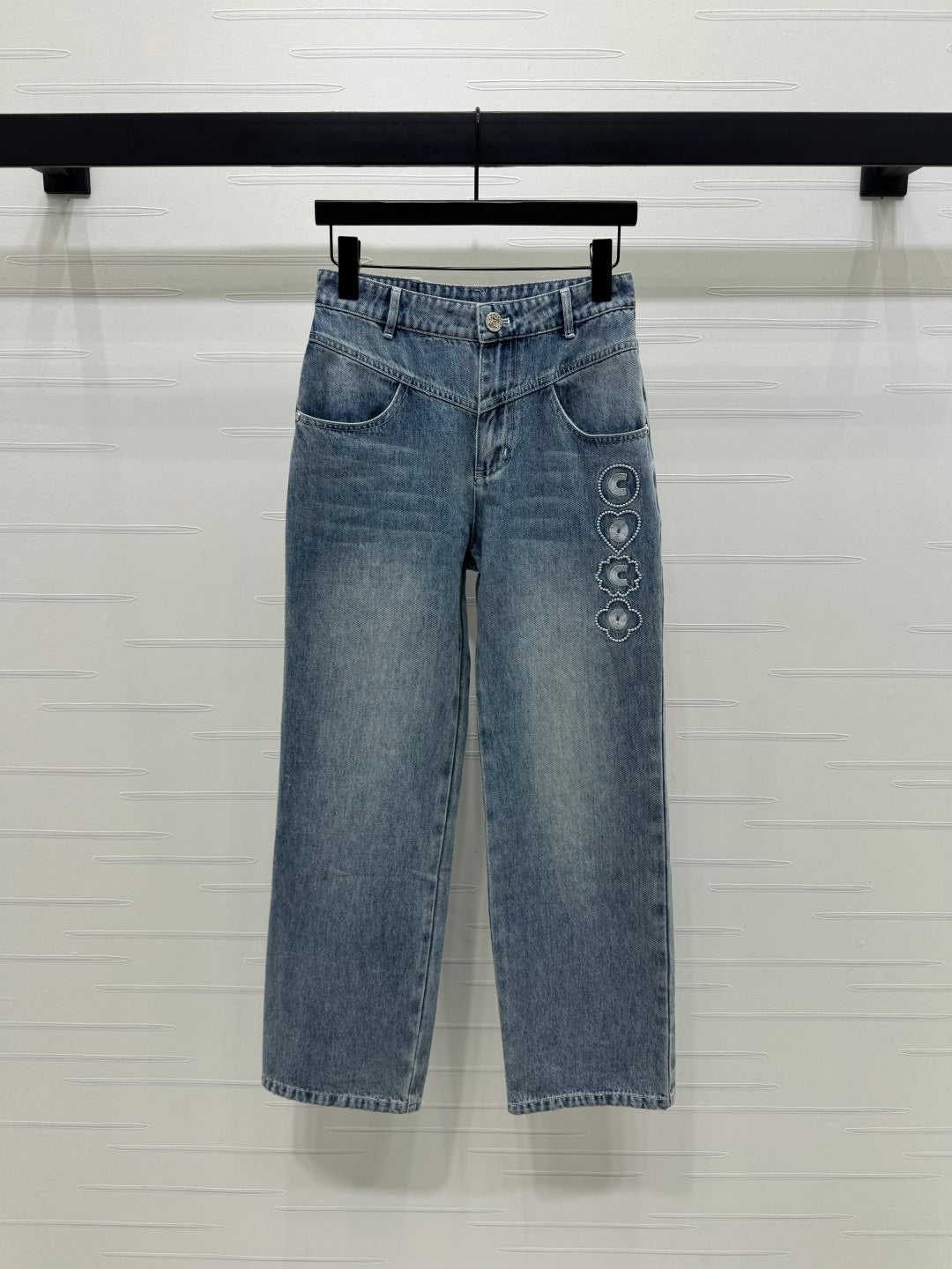 CHANEL HIGH-WAIST STRAIGHT-LEG DENIM PANTS