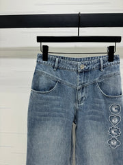 CHANEL HIGH-WAIST STRAIGHT-LEG DENIM PANTS